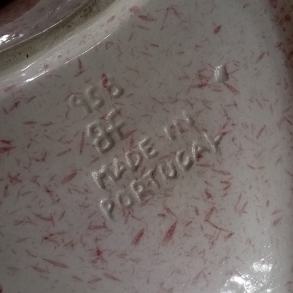 Sale Vintage Stoneware Speckled Blue Pink Heart Shaped Baking Dish Portugal - Picture 4 of 4